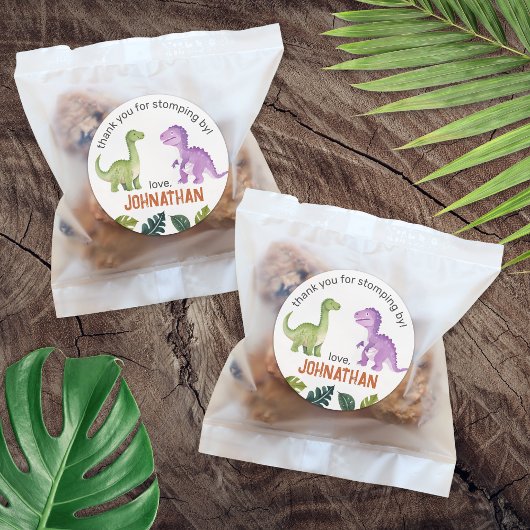キュートな恐竜の誕生日パーティーありがとう ラウンドシール