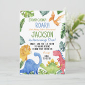 キュートな恐竜の誕生日パーティーへの招待 招待状 (スタンド正面)