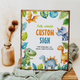 キュートな恐竜の誕生日パーティーテーブルサイン ポスター