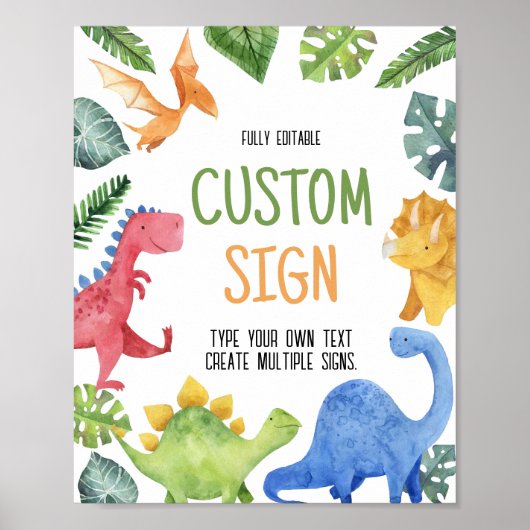 キュートな恐竜の誕生日パーティーテーブルサイン ポスター (正面)