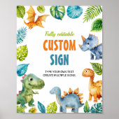 キュートな恐竜の誕生日パーティーテーブルサイン ポスター (正面)
