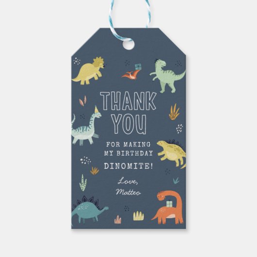 キュートな恐竜の誕生日パーティーメッセージカード ギフトタグ (正面)