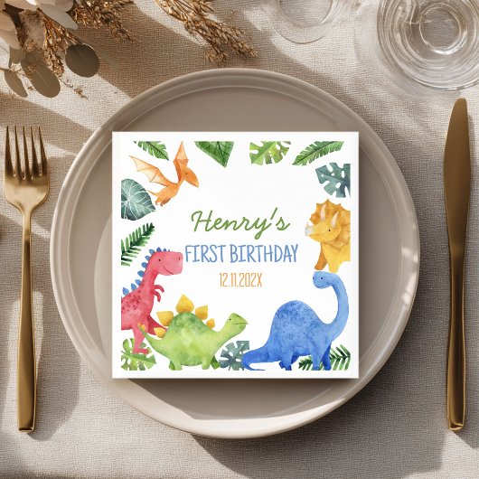 キュートな恐竜の誕生日パーティー スタンダードカクテルナプキン