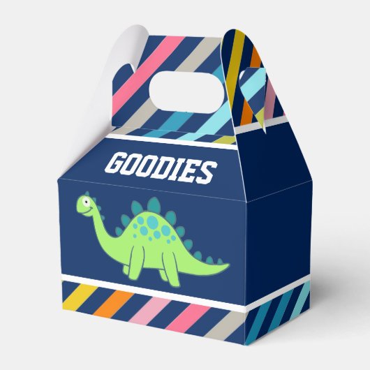 キュートな恐竜の誕生日パーティー フェイバーボックス (正面サイド)