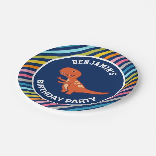 キュートな恐竜の誕生日パーティー ペーパープレート (アングル)