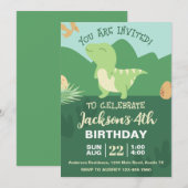 キュートな恐竜の誕生日パーティー 招待状 (正面/裏面)
