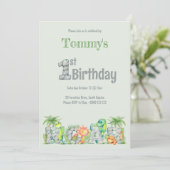 キュートな恐竜の轟音1歳の誕生日の少年 招待状 (スタンド正面)