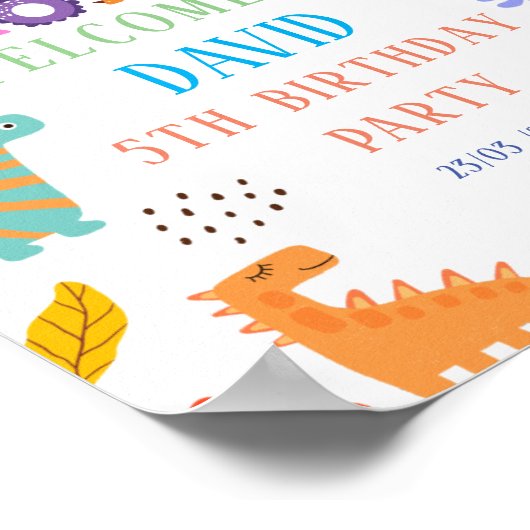 キュートな恐竜をテーマにした誕生日パーティーのポスター ポスター (角)