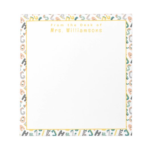 キュートな恐竜アルファベット – 先生机から ノートパッド (正面)