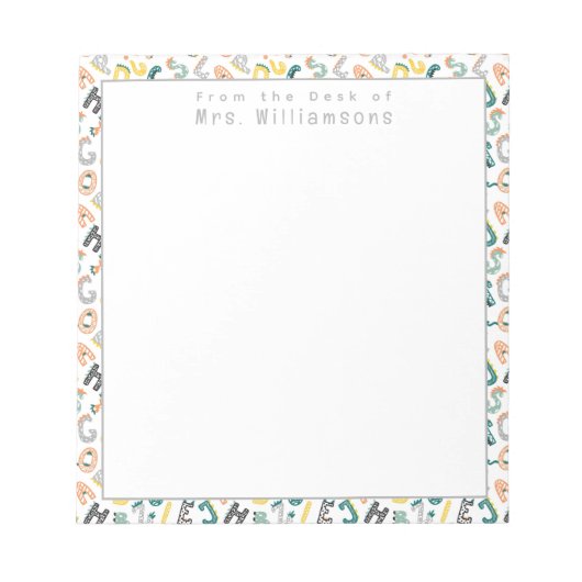 キュートな恐竜アルファベット – 先生机から ノートパッド (正面)