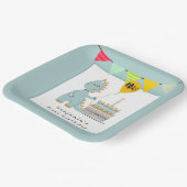 キュートな恐竜ケーキパウダーブルー1st誕生日 ペーパープレート (傾斜あり)