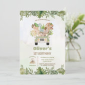 キュートな恐竜サファリカー第1回2回目の3回目の誕生日 招待状 (スタンド正面)