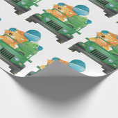 キュートな恐竜サファリ車ジャングルベビーシャワー ラッピングペーパー (角)
