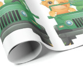 キュートな恐竜サファリ車ジャングルベビーシャワー ラッピングペーパー (ロールコーナー)