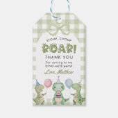 キュートな恐竜ジンガム1歳の誕生日パーティー ギフトタグ (正面)