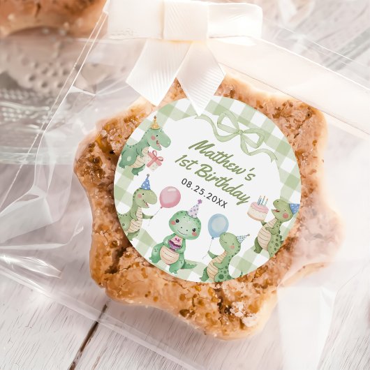 キュートな恐竜ジンガム1歳の誕生日パーティー ラウンドシール