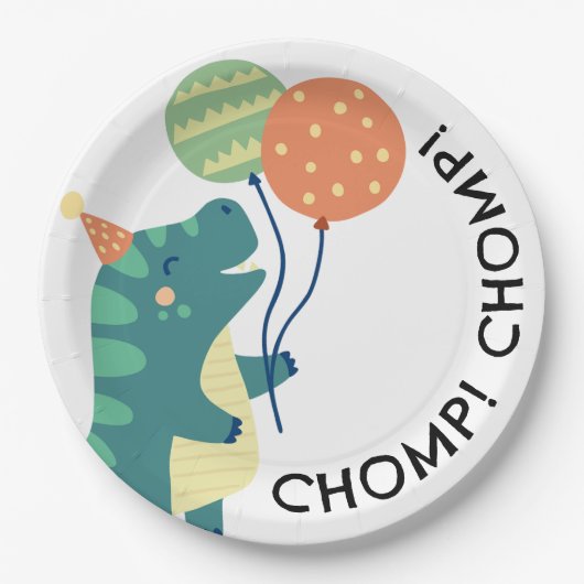 キュートな恐竜チョンプ誕生日パーティー ペーパープレート (正面)