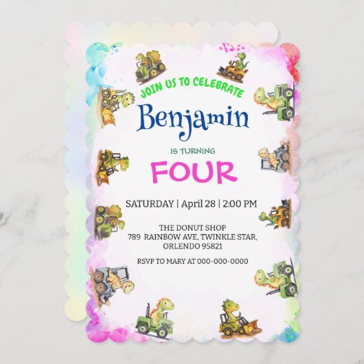 キュートな恐竜トラクターレインボーB2S学校誕生日 (正面/裏面)