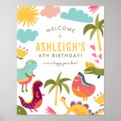 キュートな恐竜ニュートラル誕生日パーティーウェルカムサイン ポスター (正面)