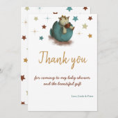 キュートな恐竜ハッチニュートラルベビーシャワー サンキューカード (正面/裏面)