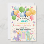 キュートな恐竜ユニコーン虹のドーナツのバルーンパター 招待状 (正面)
