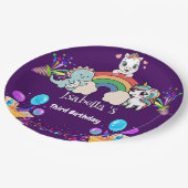 キュートな恐竜ユニコーン虹のバルーンの誕生日キッド ペーパープレート (アングル)