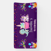 キュートな恐竜ユニコーン虹のバルーンの誕生日キッド 横断幕 (縦)