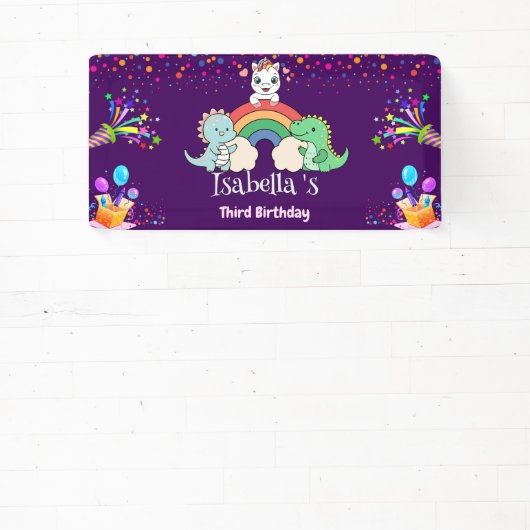 キュートな恐竜ユニコーン虹のバルーンの誕生日キッド 横断幕 (インサイチュ)