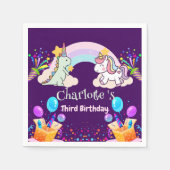 キュートな恐竜ユニコーン虹のバルーンの誕生日 スタンダードカクテルナプキン (正面)