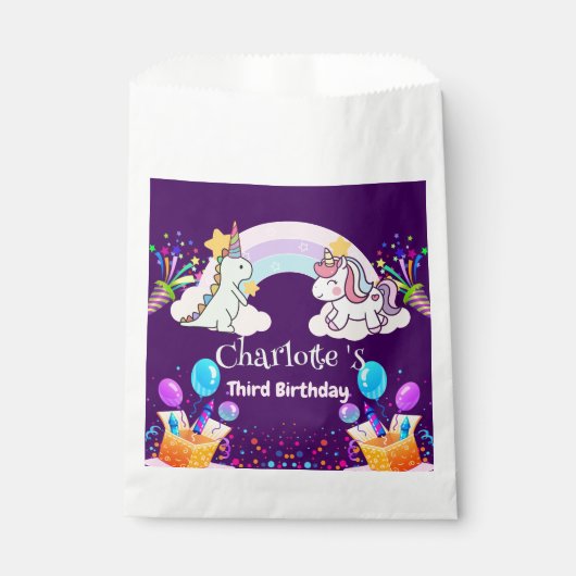 キュートな恐竜ユニコーン虹のバルーンの誕生日 フェイバーバッグ (正面)