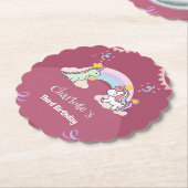 キュートな恐竜ユニコーン虹のバルーンの誕生日 ペーパーコースター (アングル)