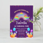 キュートな恐竜ユニコーン虹のバルーンの誕生日 招待状 (スタンド正面)