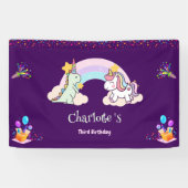 キュートな恐竜ユニコーン虹のバルーンの誕生日 横断幕 (横)