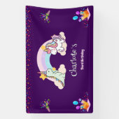 キュートな恐竜ユニコーン虹のバルーンの誕生日 横断幕 (縦)