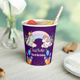 キュートな恐竜ユニコーン虹のバルーンの誕生日 紙コップ