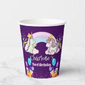 キュートな恐竜ユニコーン虹のバルーンの誕生日 紙コップ (正面)