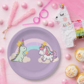 キュートな恐竜ユニコーン虹の誕生日パーティー ペーパープレート (パーティー)