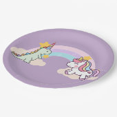 キュートな恐竜ユニコーン虹の誕生日パーティー ペーパープレート (アングル)