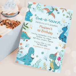 キュートな恐竜ワンサウルス1歳のパーティー 招待状