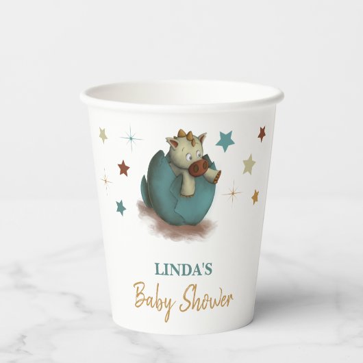 キュートな恐竜男女兼用の赤ちゃんシャワー 紙コップ (裏面)