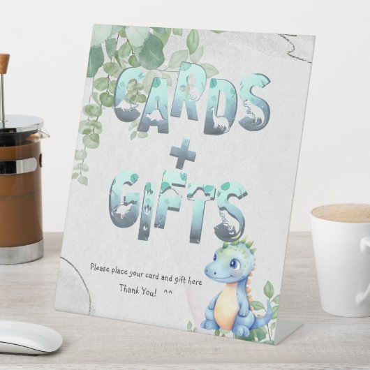 キュートな恐竜1st誕生日カードnギフト 台座サイン (インサイチュ)