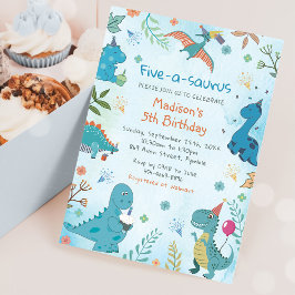 キュートな恐竜5歳の誕生日パーティー 招待状