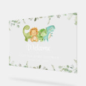 キュートな恐竜、ジュラシック、ベビーシャワーへようこそ アクリルサイン (傾斜)