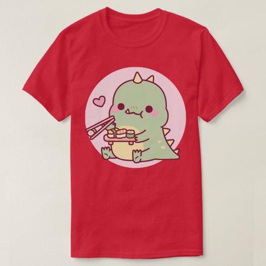 キュートな恐竜、寿司が大好日本のき Tシャツ (デザイン正面)