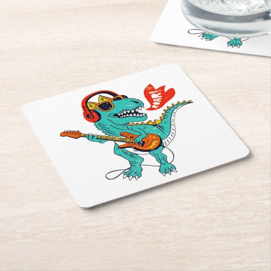 キュートな恐竜、恐竜の贈り物おもしろい、恐竜 スクエアペーパーコースター (アングル)