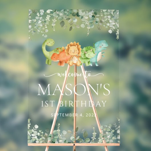 キュートな恐竜、Tレックス、ジュラ紀、誕生日歓迎 アクリルサイン (ニュートラル)