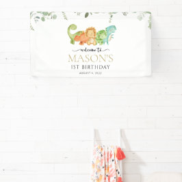 キュートな恐竜、Tレックス、ジュラ紀、誕生日歓迎 横断幕