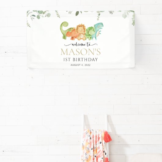 キュートな恐竜、Tレックス、ジュラ紀、誕生日歓迎 横断幕 (インサイチュ)