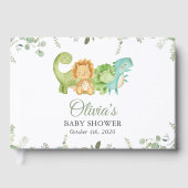 キュートな恐竜、Tレックス、ジュラ紀、赤ちゃんシャワー ゲストブック (正面)