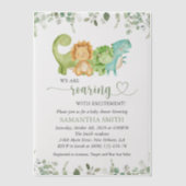 キュートな恐竜、Tレックス、ジュラ紀、赤ちゃんシャワー ベラム紙招待状 (正面)